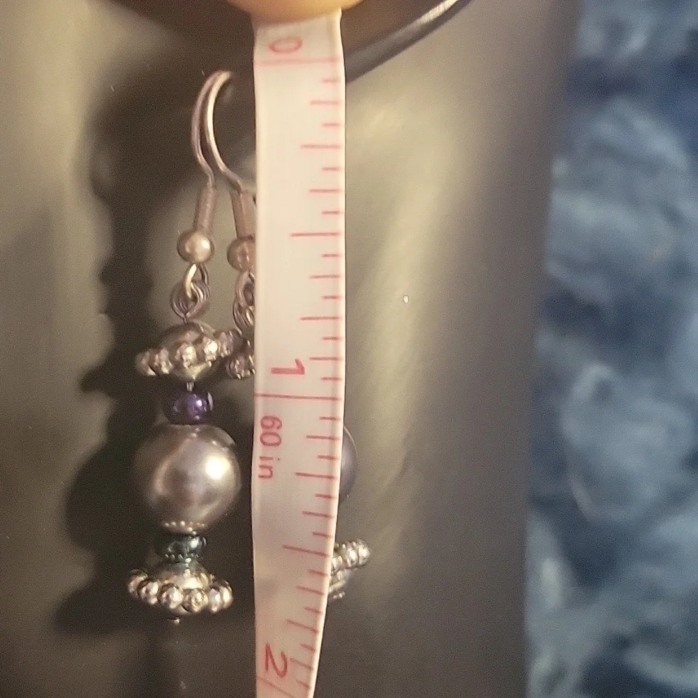 New Handmade Silver & Black Iridescent Bead Drop Earrings - Picture 7 of 7